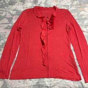 Tahari ruffle zipped choral sweater